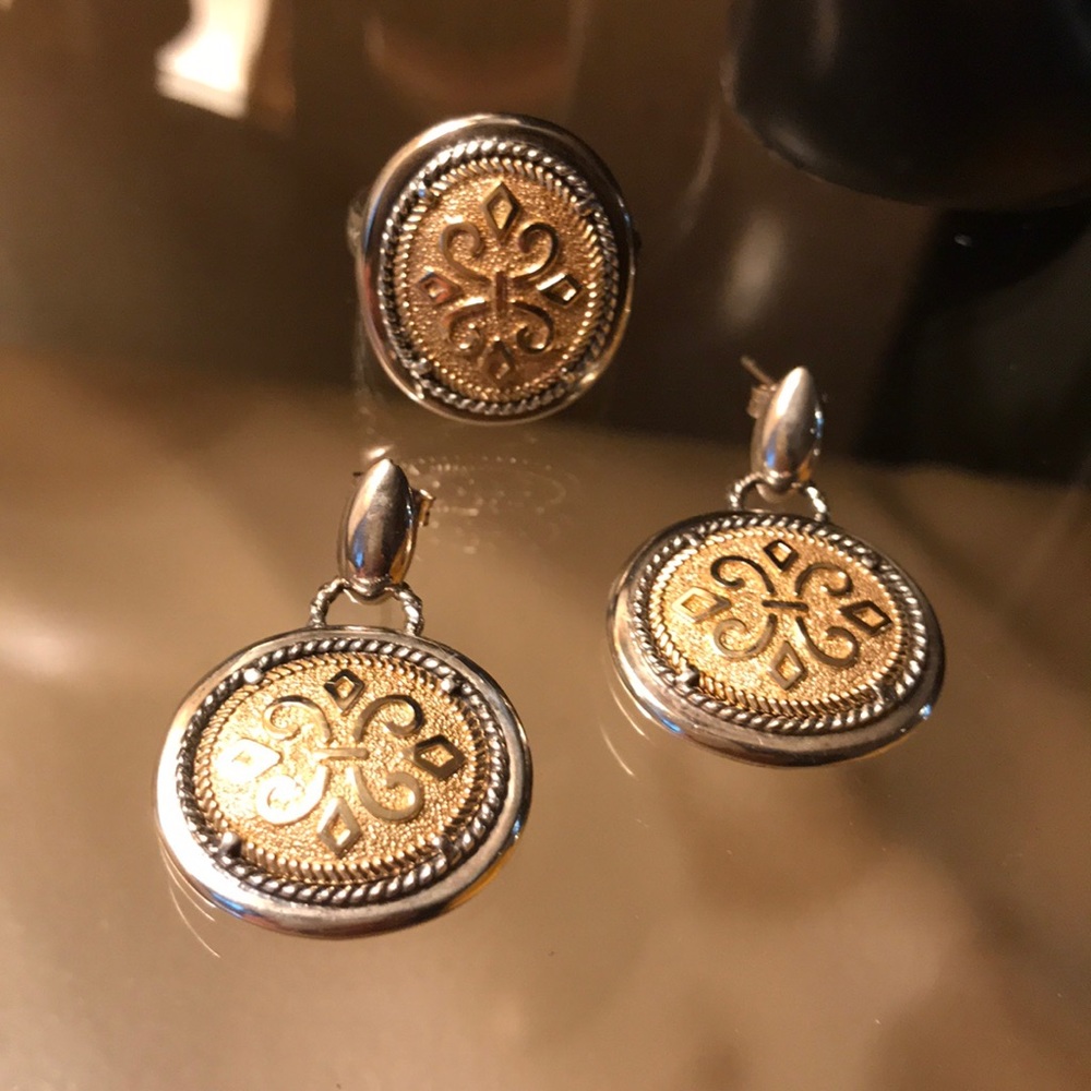 Etruscan style 14k  Sterling ring & earring set